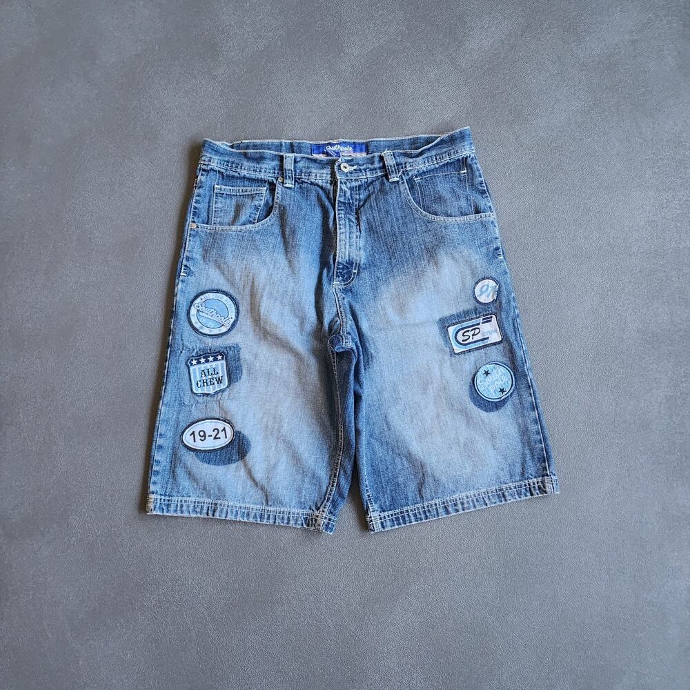 Vintage Southpole Embroidered Baggy Blue Denim Jean Shorts 38